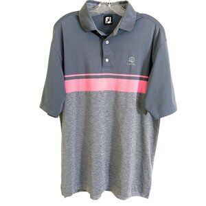 FootJoy FJ Lisle Mens Large Golf Polo Shirt Grey Pink Color Block Performance